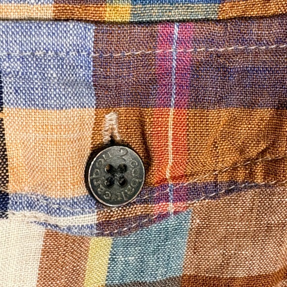 Carbon 2 Cobalt Men's Plaid Linen Long Sleeve Button Up‎ Shirt XL Orange Blue - Picture 8 of 13